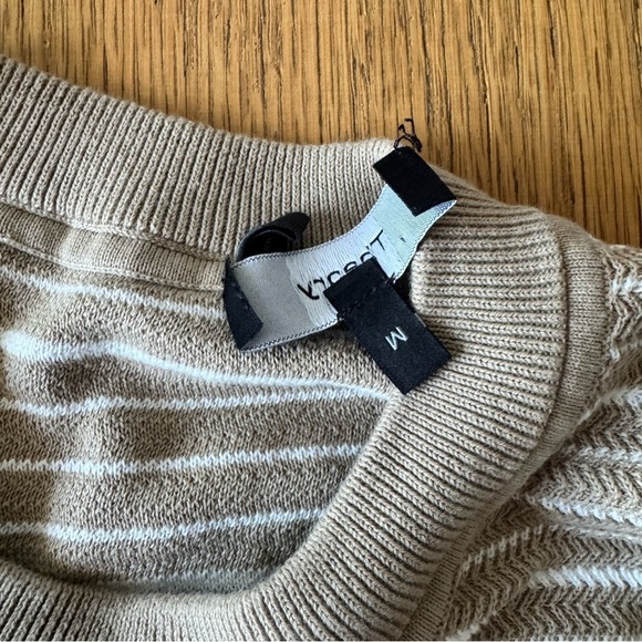 Theory Mens Medium Riland Crew St Eco Breach Sweater Beige Striped Crewneck - Picture 5 of 8